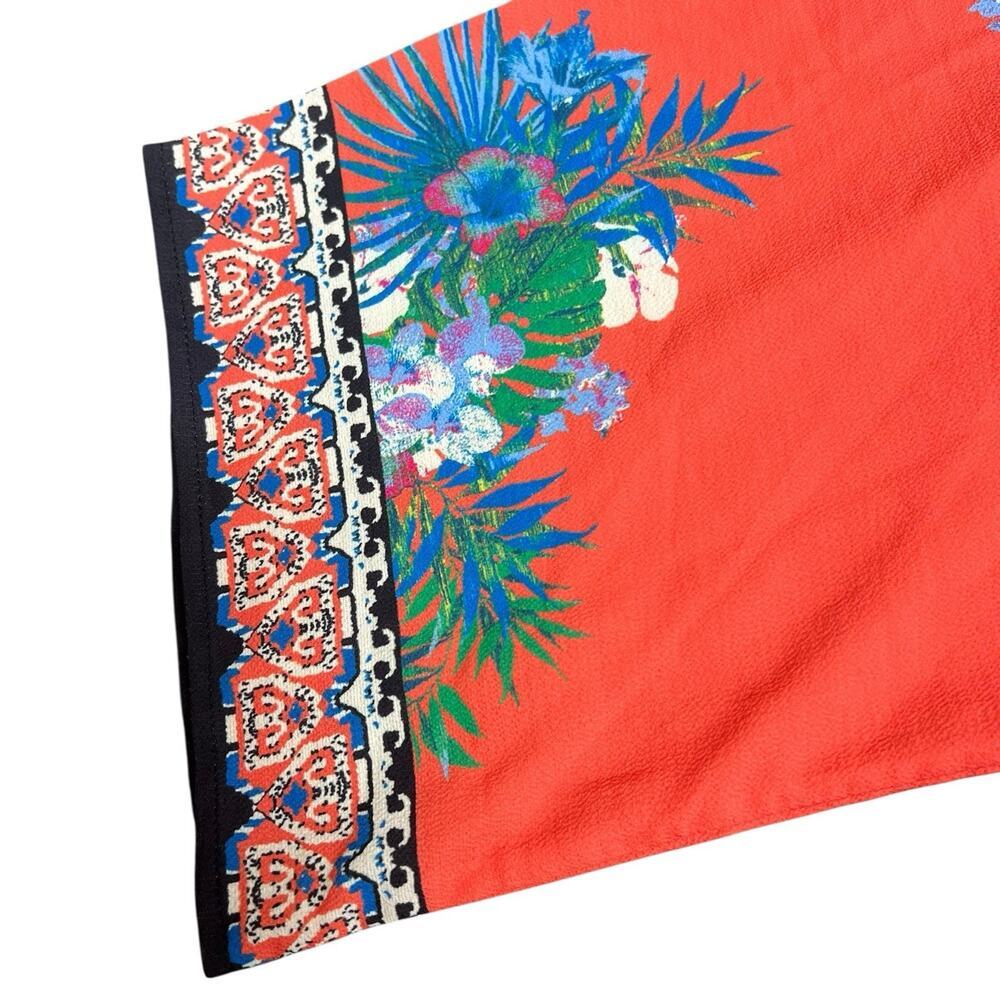 Flying Tomato Orange Floral Kimono Sleeve Surplice Cropped Top Blouse S - Picture 7 of 11